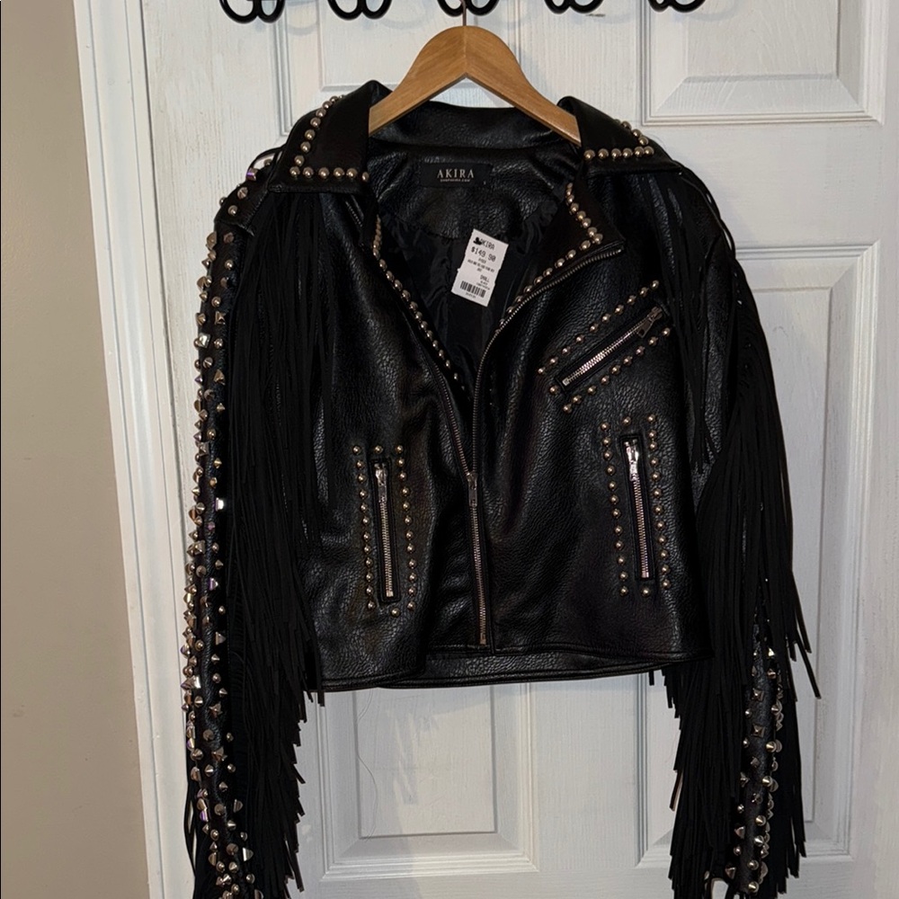 Akira Black Studded Fringe Jacket